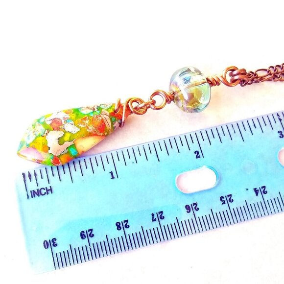 Vibrant Autumnn Colors! Green Sea Sediment Jasper Teardrop Copper Necklace - Picture 8 of 11